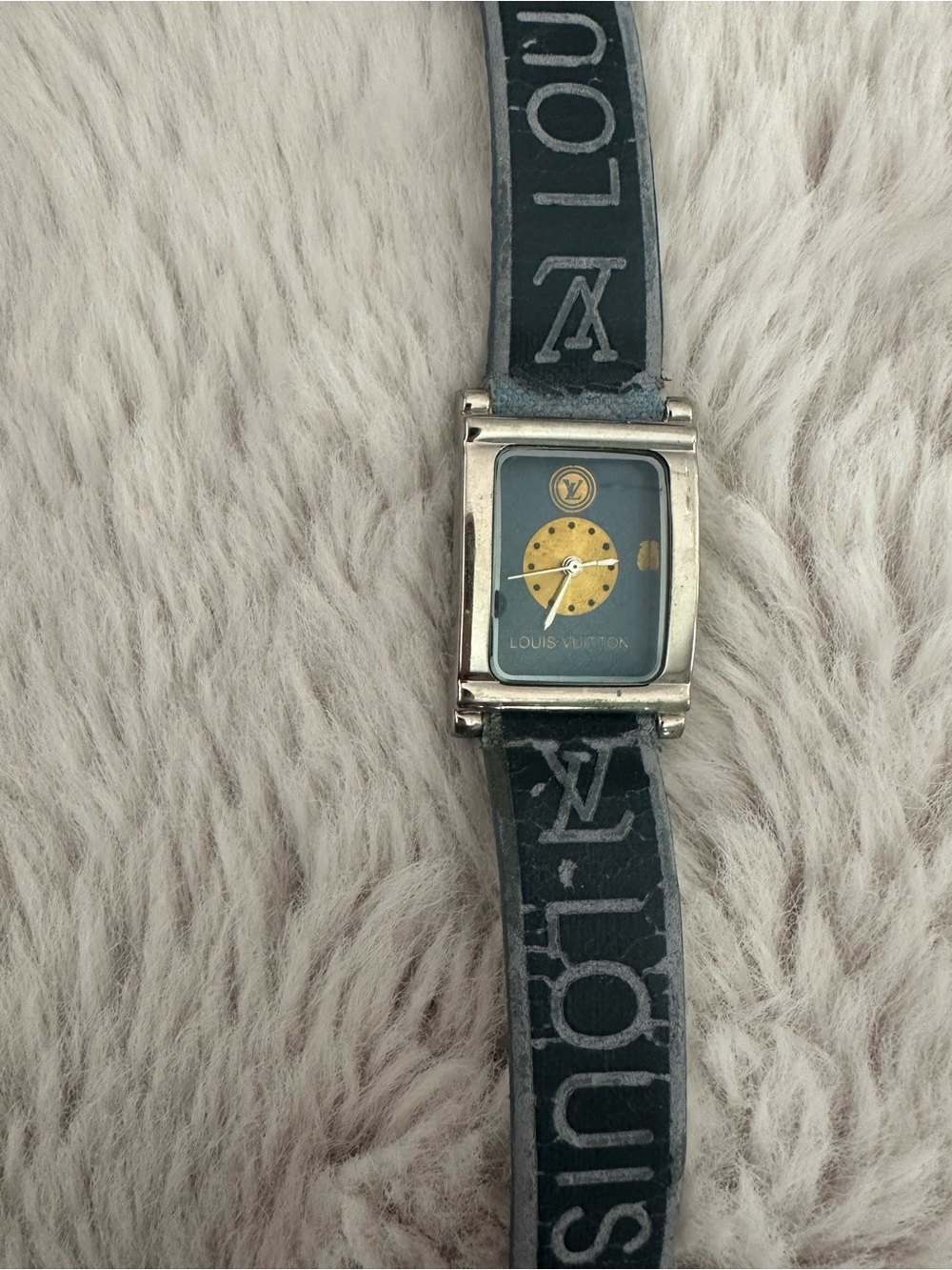 Louis Vuitton Black and Gold Rectangular Dial Strap Watch - Picture 8 of 9